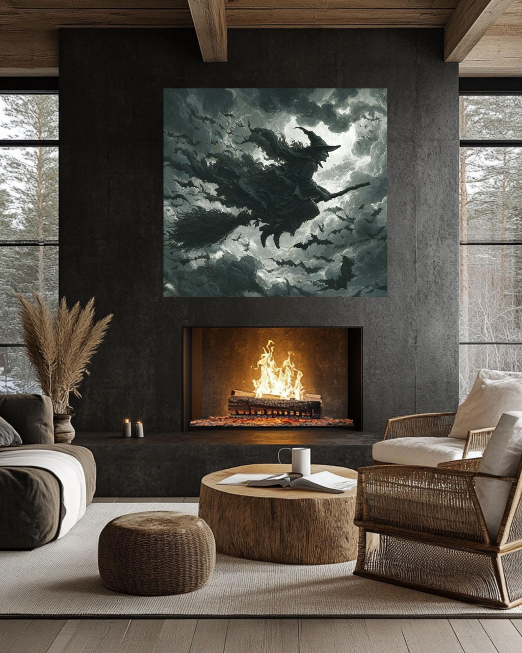 Witch Flying Canvas Print | Dark Fantasy Gothic Halloween Art
