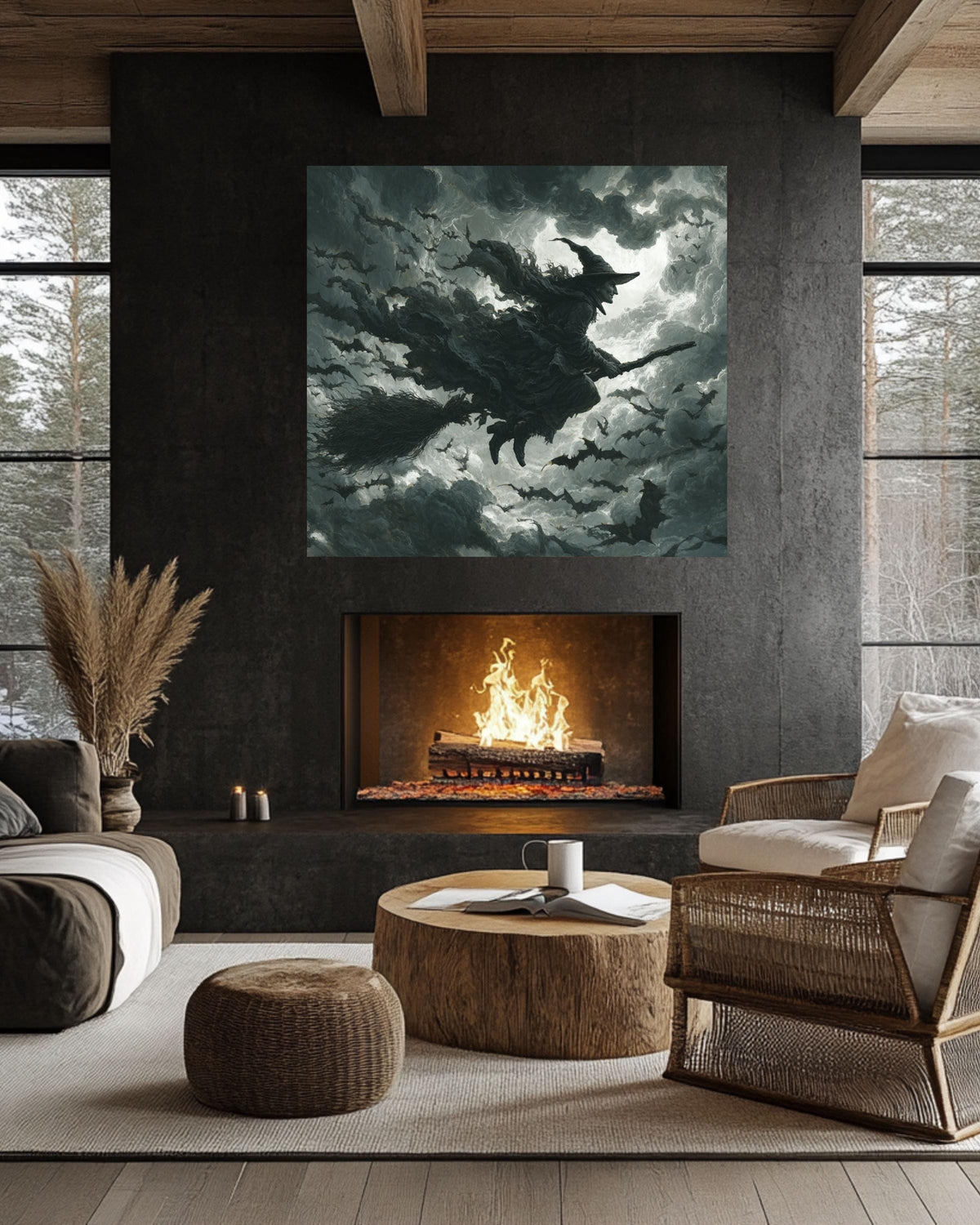 Witch Flying Canvas Print | Dark Fantasy Gothic Halloween Art