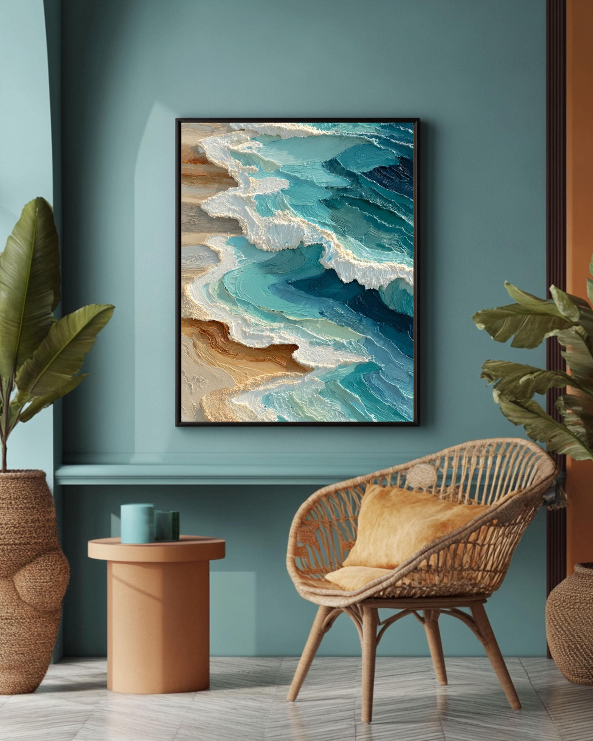 Textured Coastal Waves Canvas Print | 3D Impasto Ocean Art