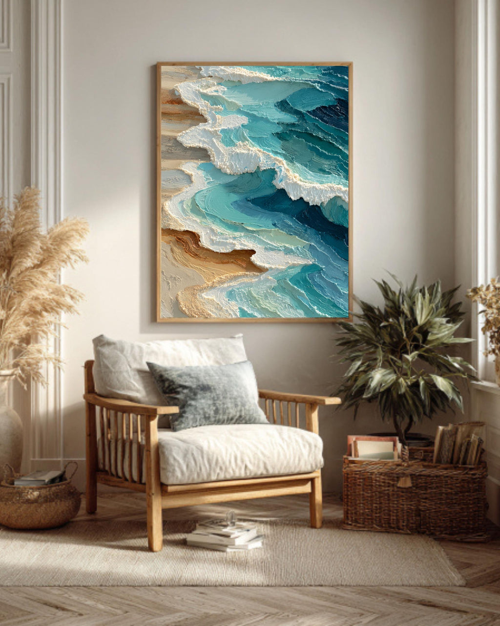 Textured Coastal Waves Canvas Print | 3D Impasto Ocean Art