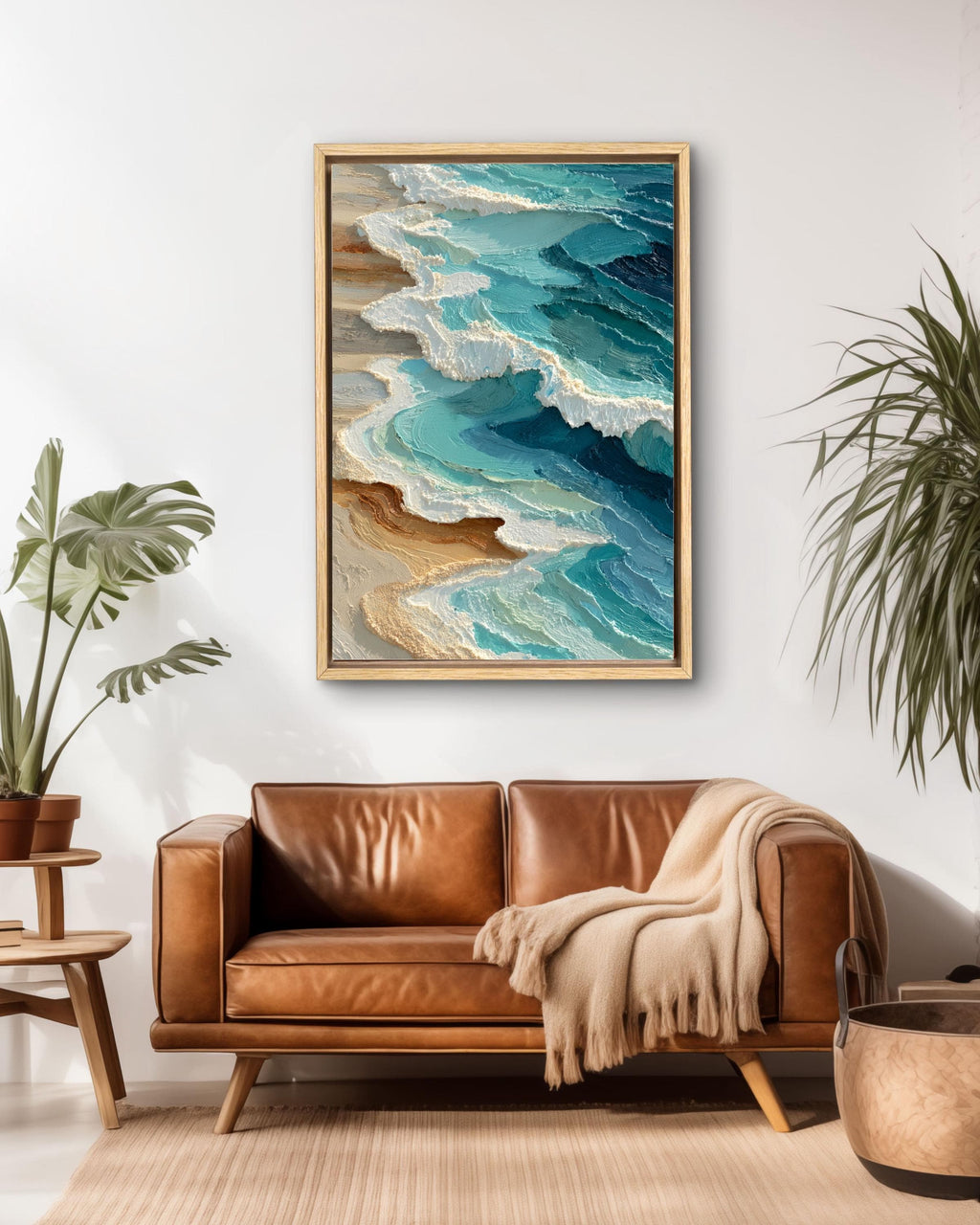 Textured Coastal Waves Canvas Print | 3D Impasto Ocean Art