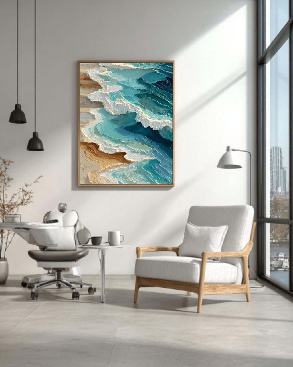 Textured Coastal Waves Canvas Print | 3D Impasto Ocean Art