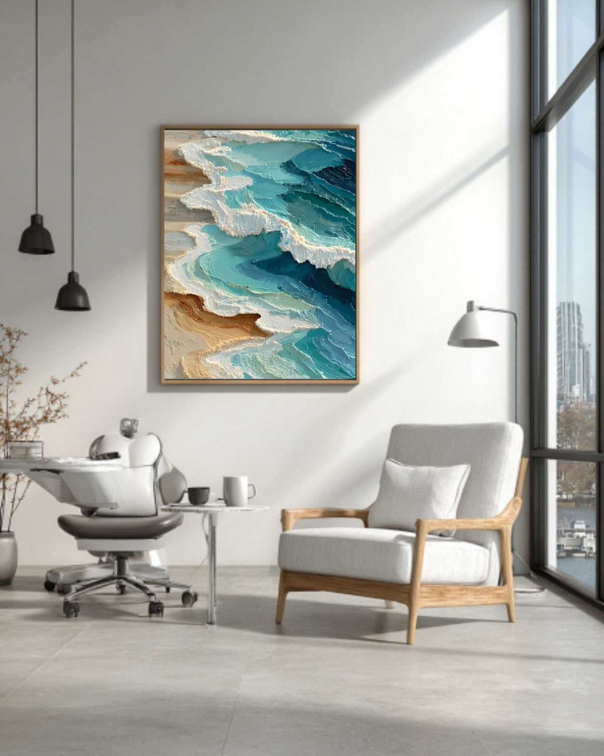 Textured Coastal Waves Canvas Print | 3D Impasto Ocean Art