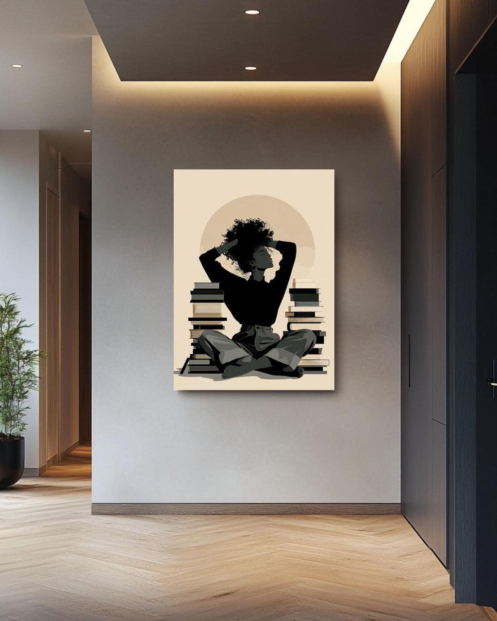 Black Woman Reading Canvas Print | Minimalist Silhouette Art