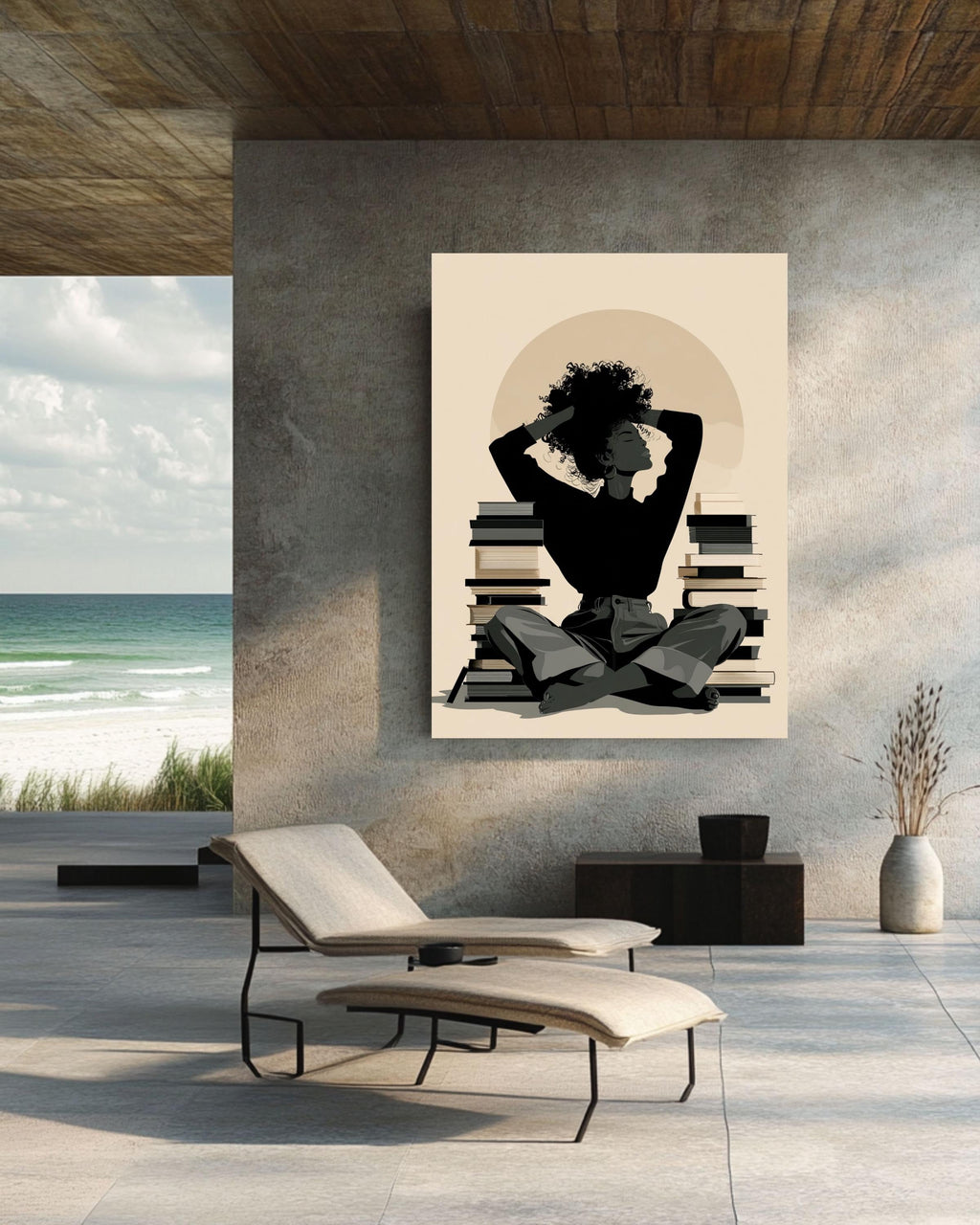 Black Woman Reading Canvas Print | Minimalist Silhouette Art