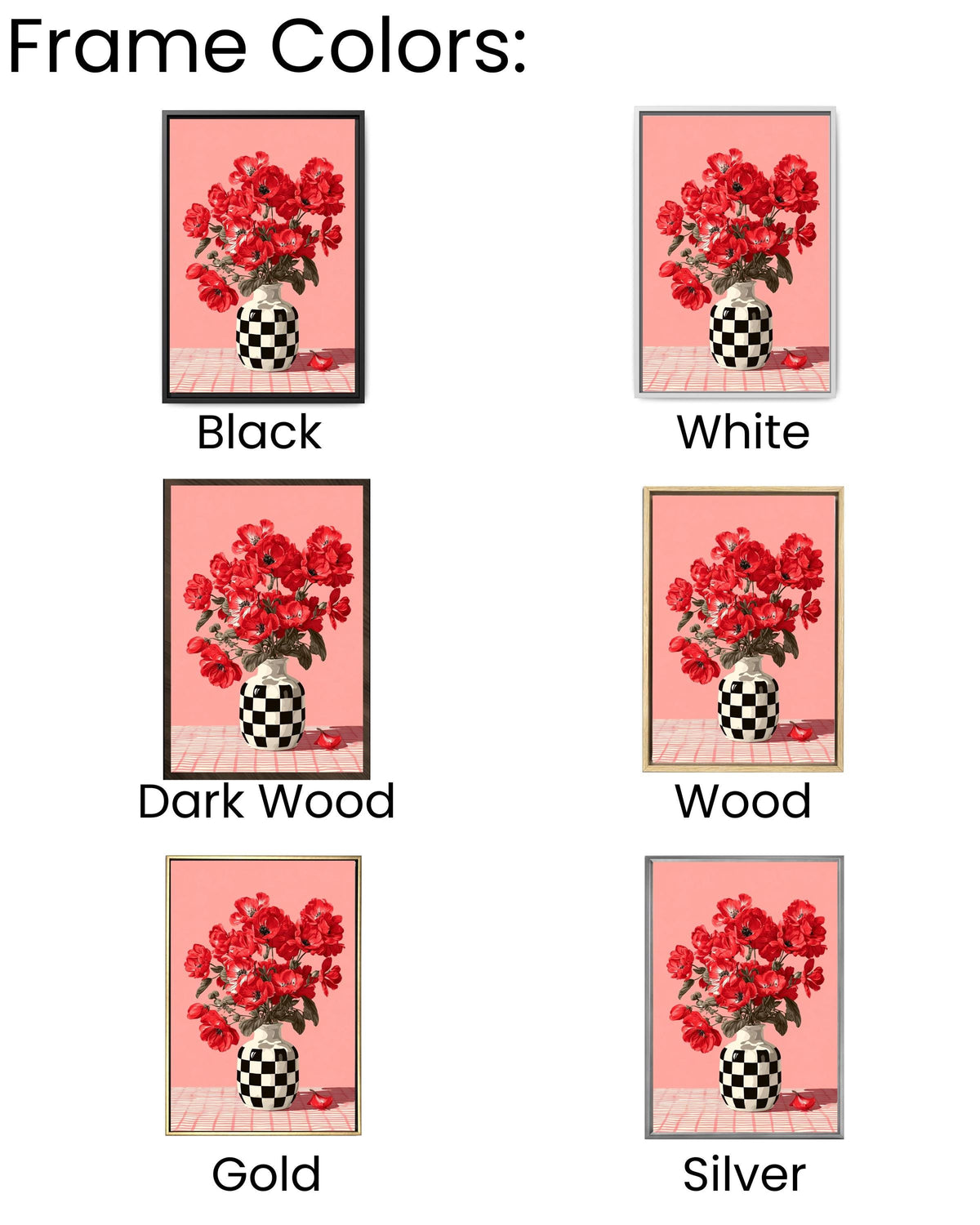 Red Flower Canvas Print: Checkerboard Vase - Modern Pop Art