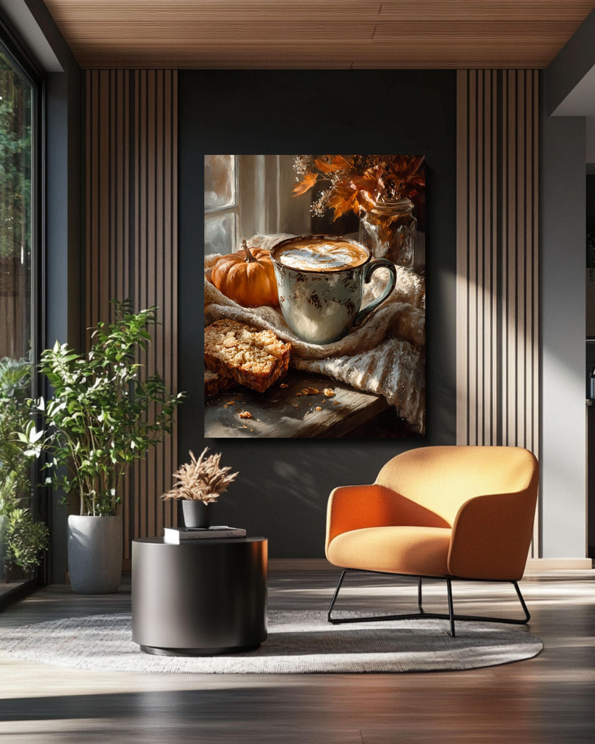 Pumpkin Spice Latte Canvas Print: Autumn Coffee Still Life Art