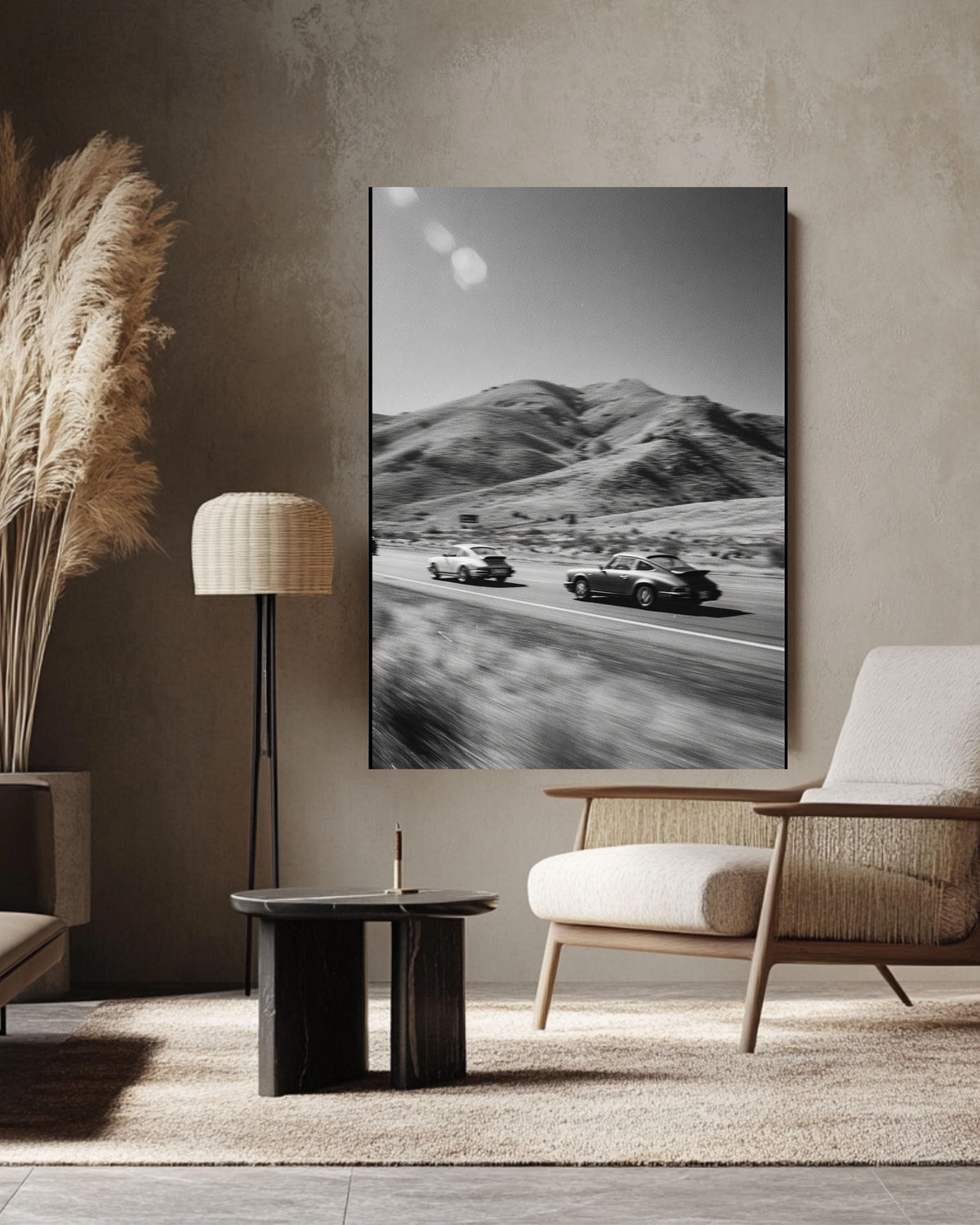 Vintage Porsche Race Canvas Print | Black and White Car Photo Art