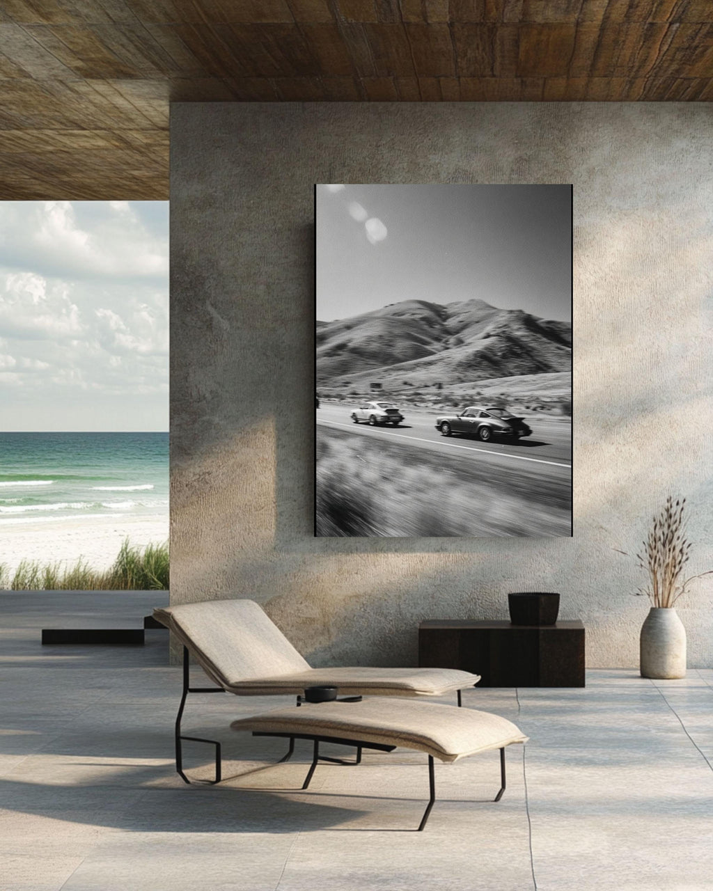Vintage Porsche Race Canvas Print | Black and White Car Photo Art