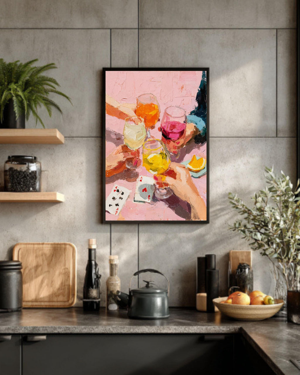 Impasto Wine Toast Canvas Print: Pink Girls Night Out Decor