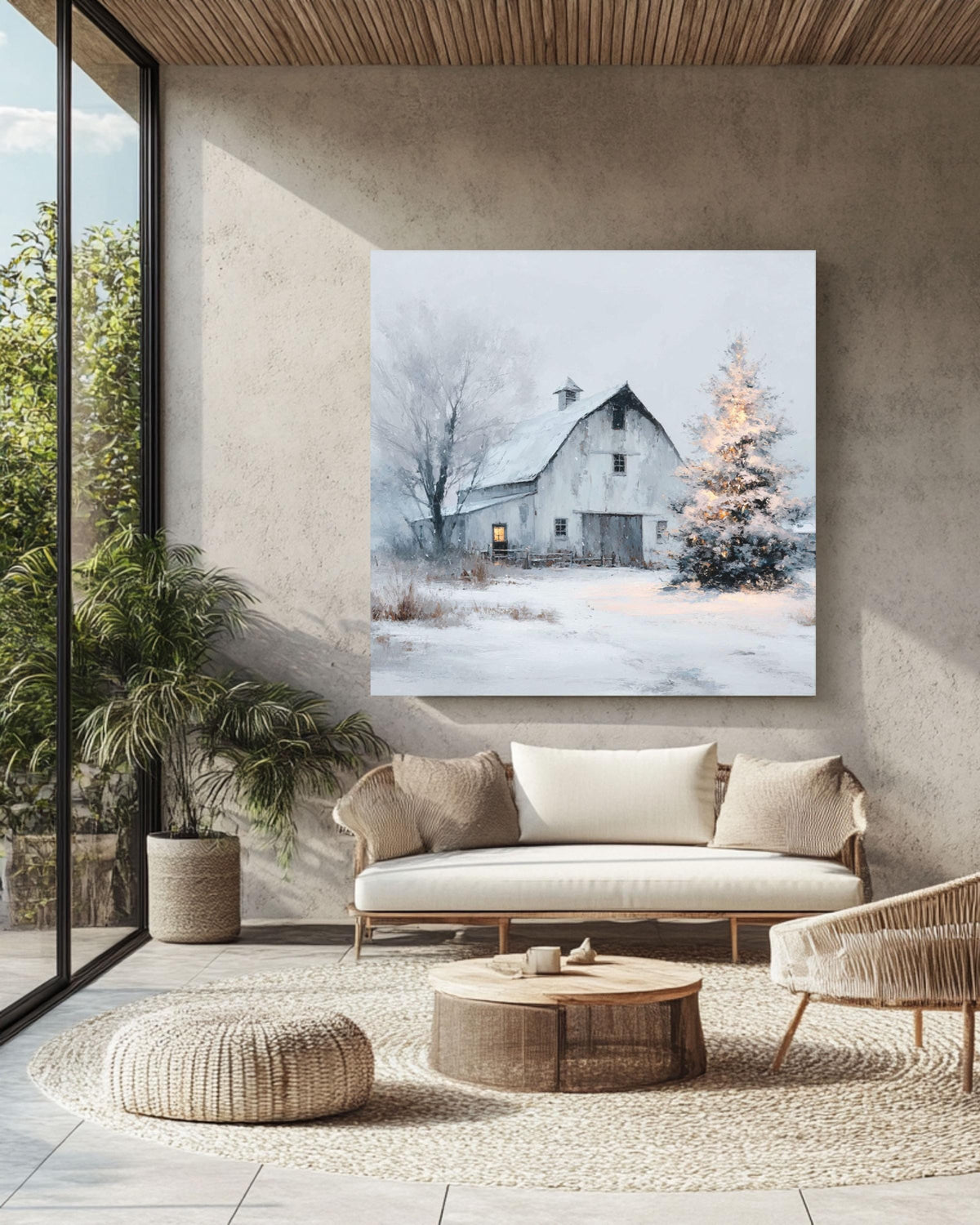 Snowy Barn Christmas Canvas Print, Farmhouse Wall Art