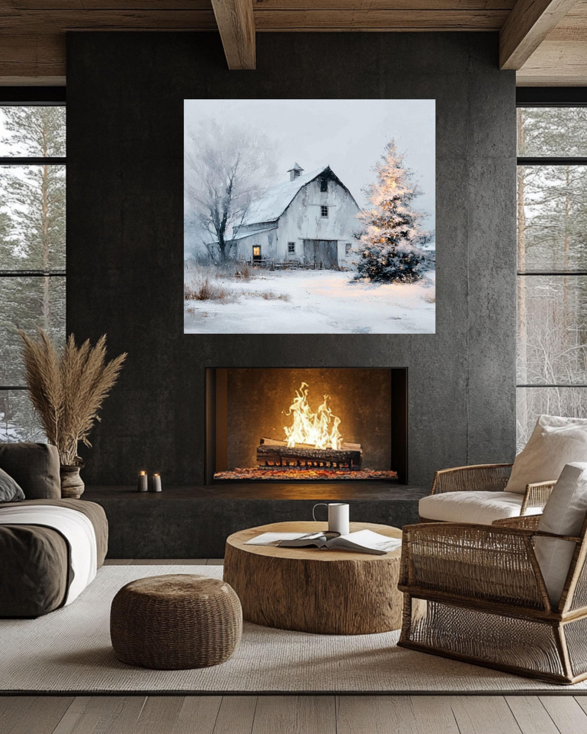 Snowy Barn Christmas Canvas Print, Farmhouse Wall Art