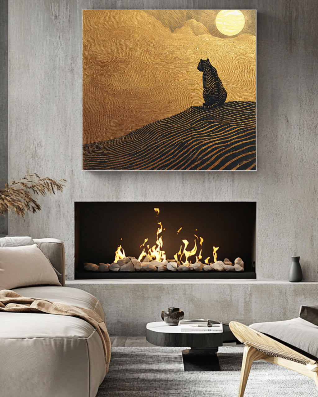 Gold and Black Zebra Canvas Art, Minimalist Safari Wall Decor