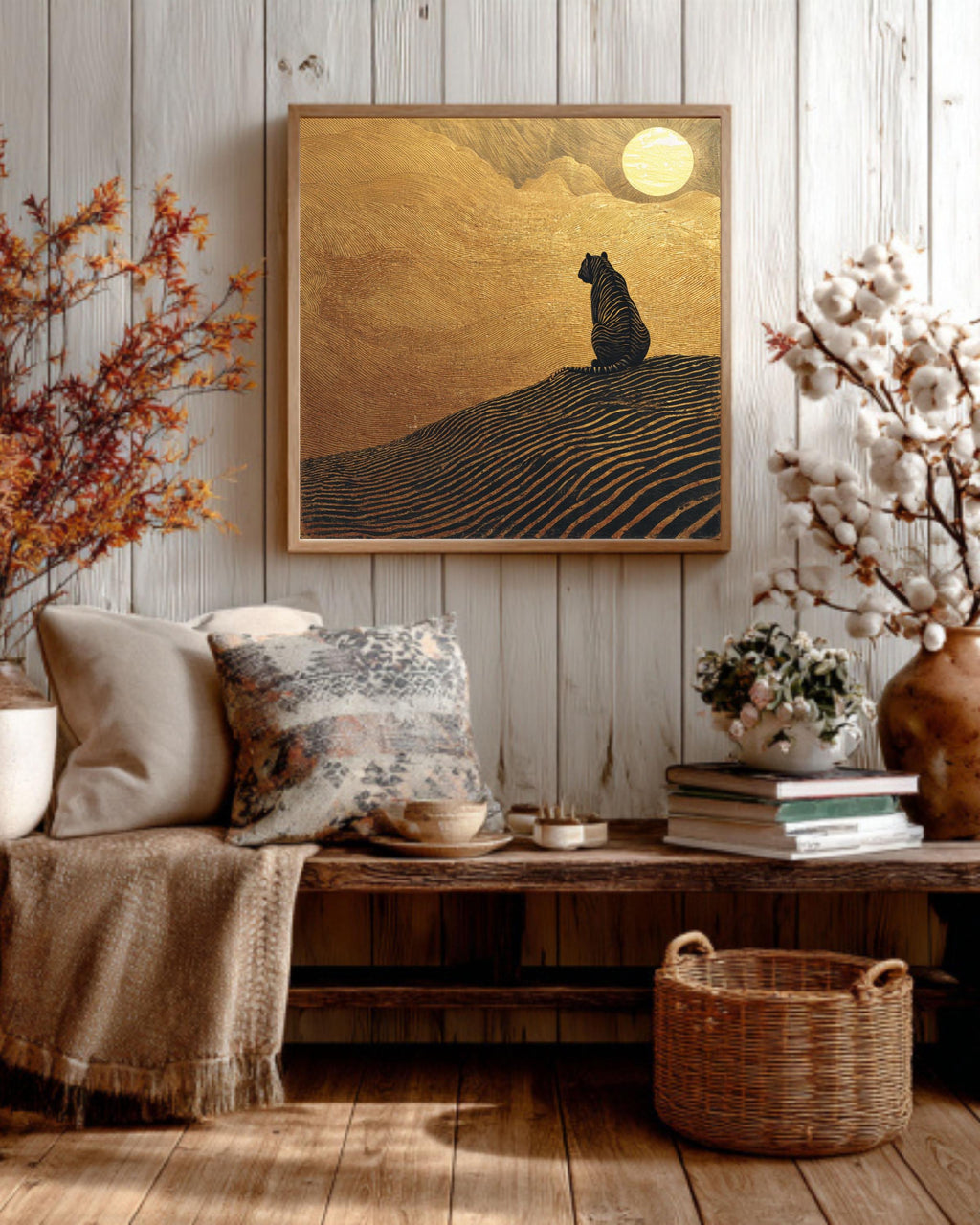 Gold and Black Zebra Canvas Art, Minimalist Safari Wall Decor