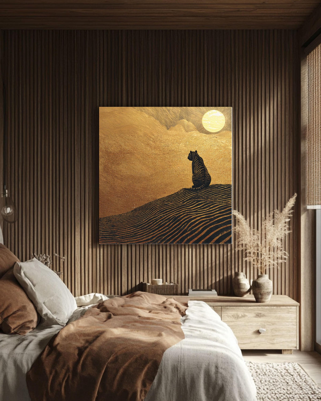 Gold and Black Zebra Canvas Art, Minimalist Safari Wall Decor