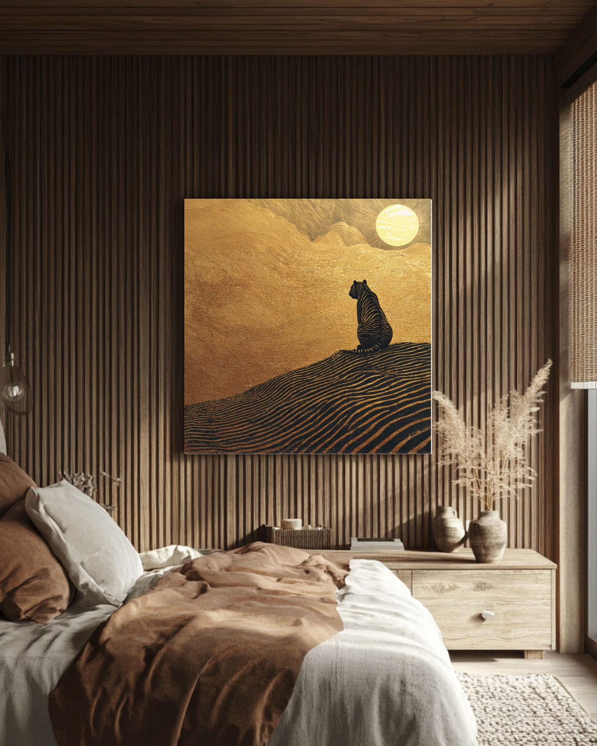 Gold and Black Zebra Canvas Art, Minimalist Safari Wall Decor