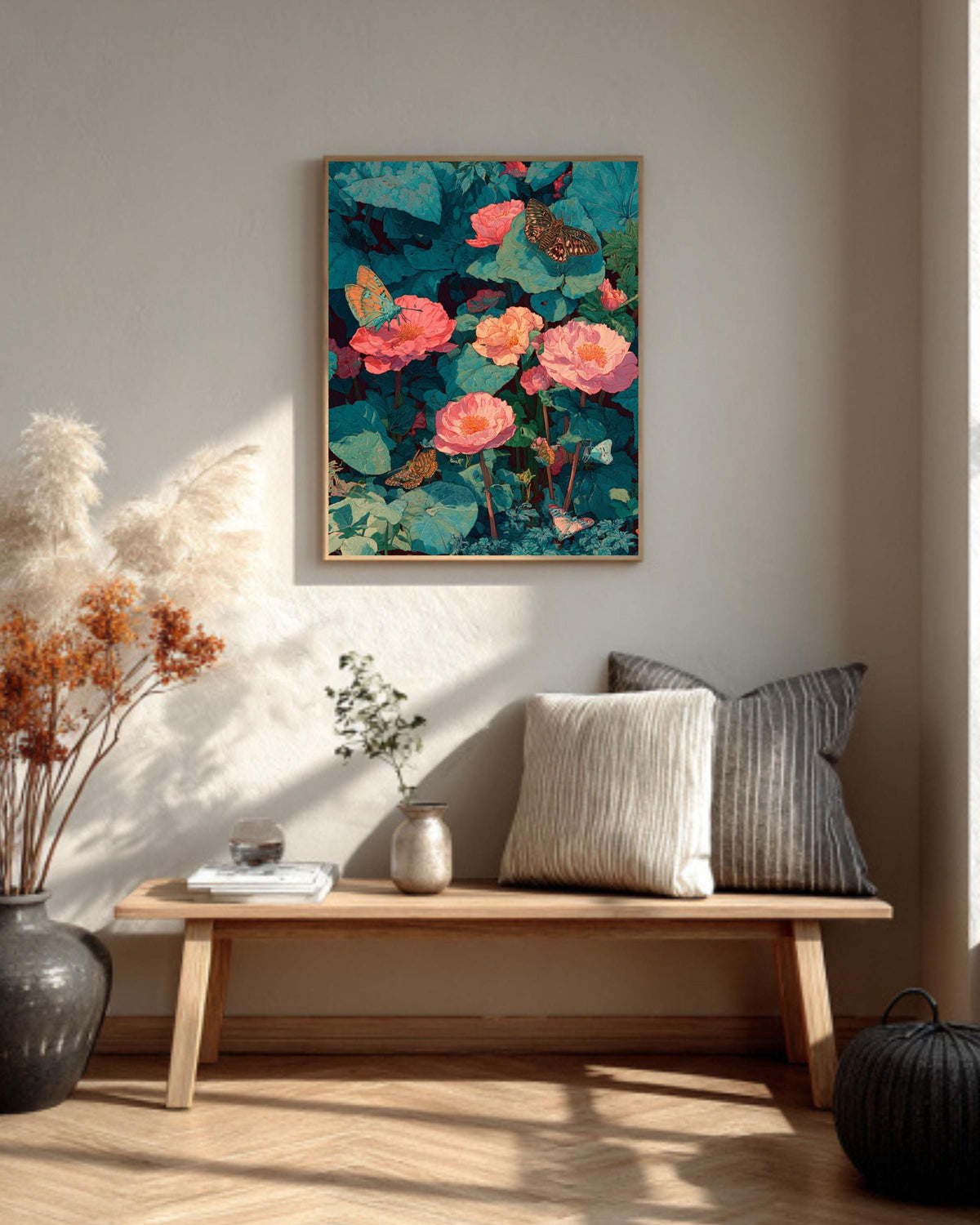 Butterfly Canvas Print, Exotic Botanical Wall Art, Maximalist Tropical Decor