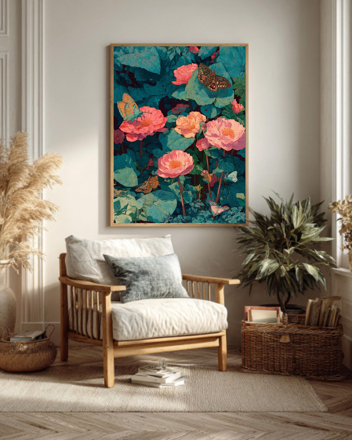 Butterfly Canvas Print, Exotic Botanical Wall Art, Maximalist Tropical Decor