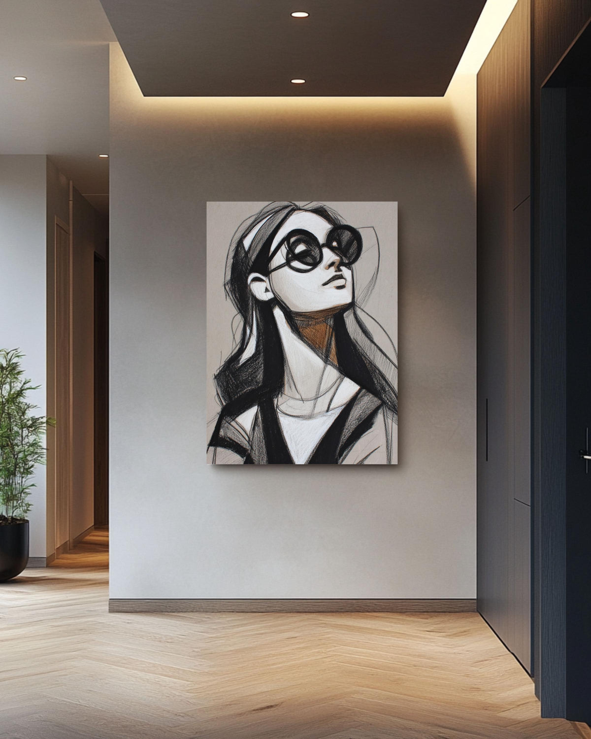 Figurative Woman Sketch Canvas Print, Charcoal Pencil Portrait Art