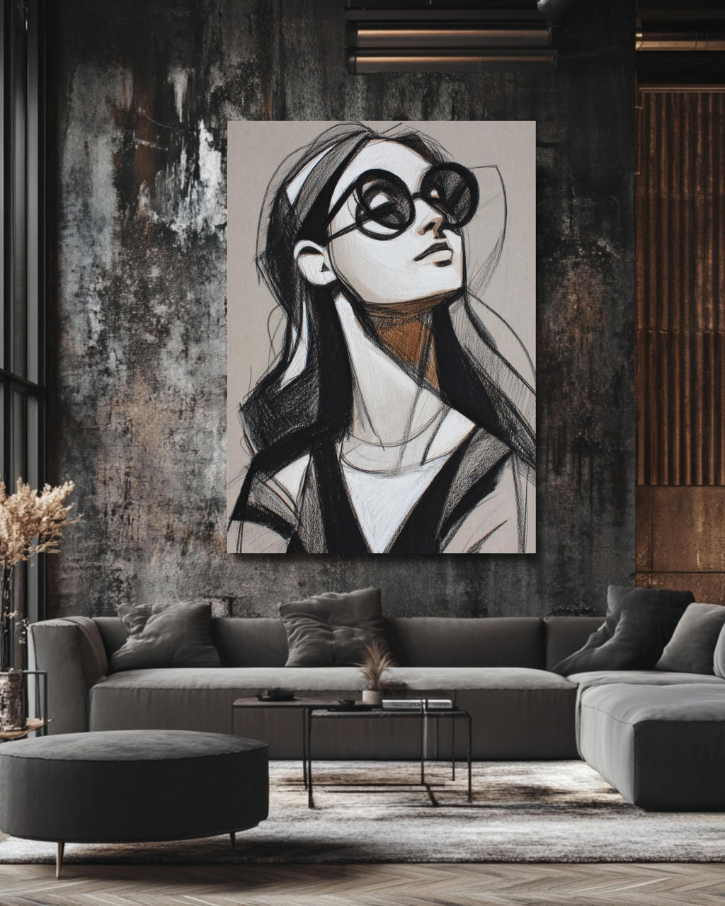 Figurative Woman Sketch Canvas Print, Charcoal Pencil Portrait Art