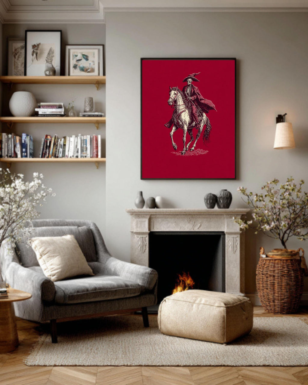 Vintage Skeleton Horseman Canvas, Goth Western Art Print