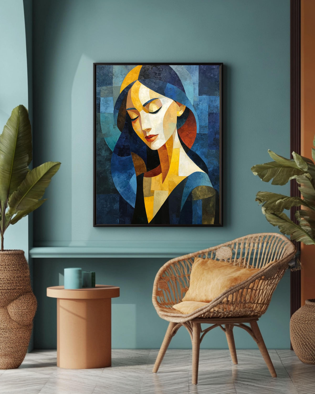 Abstract Cubism Woman Canvas Print, Geometric Figure Portrait