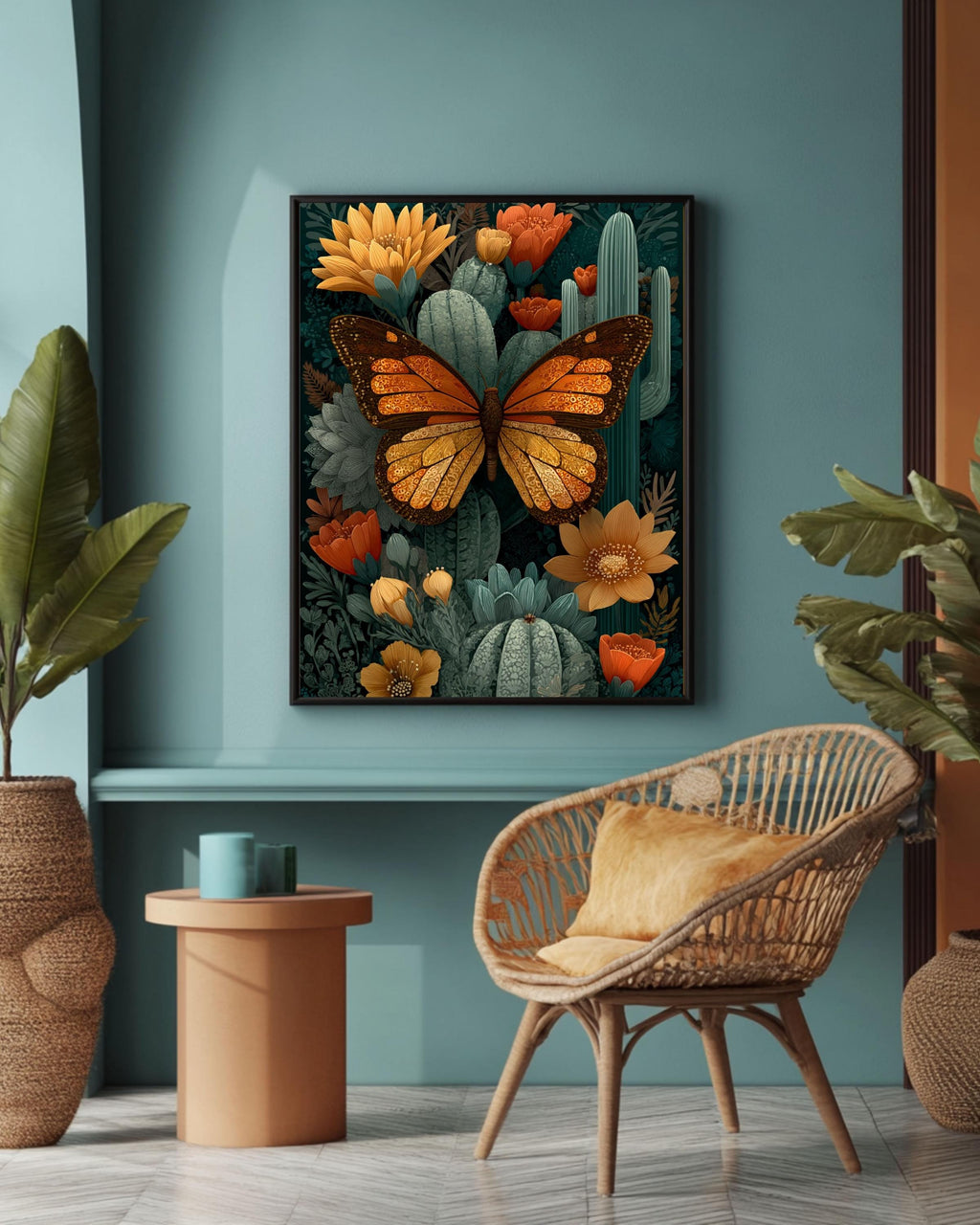 Mexican Folk Art Butterfly Canvas, Desert Botanical Print