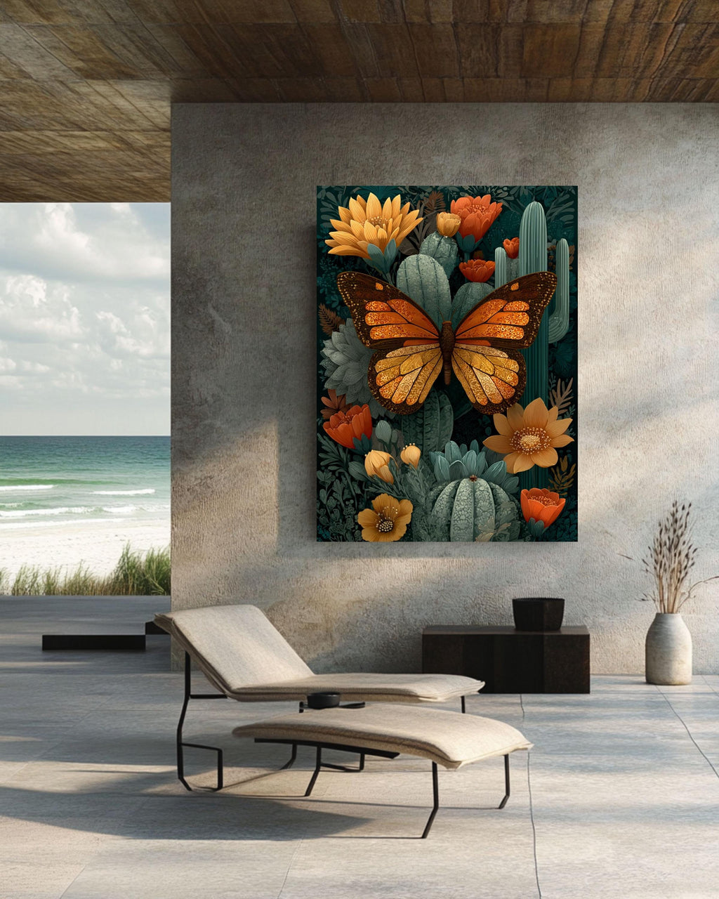 Mexican Folk Art Butterfly Canvas, Desert Botanical Print
