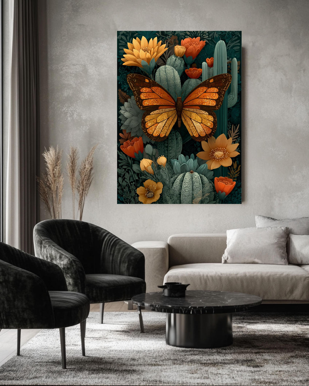 Mexican Folk Art Butterfly Canvas, Desert Botanical Print