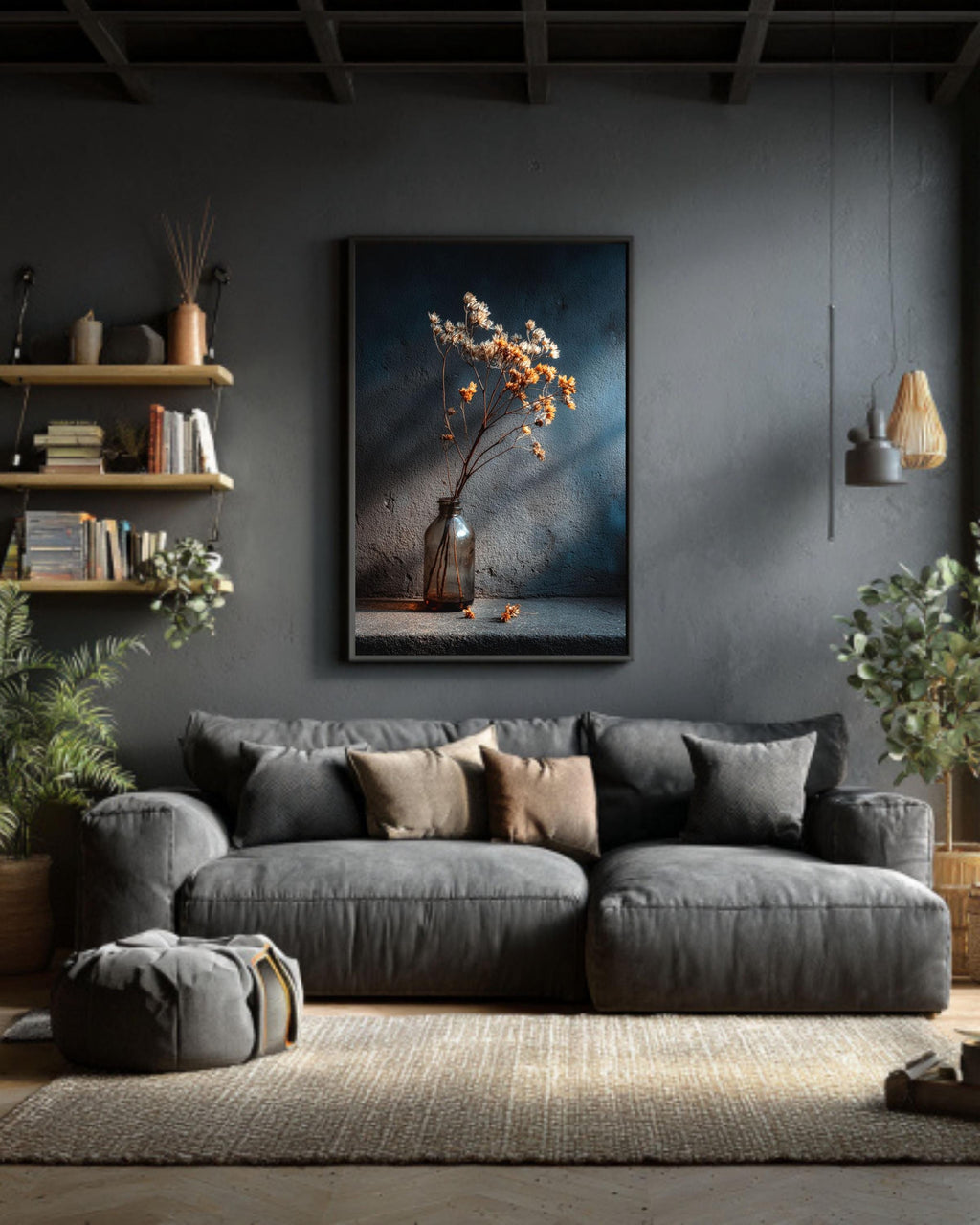 Dried Flower Still Life Canvas Print, Dark Moody Botanical Photography