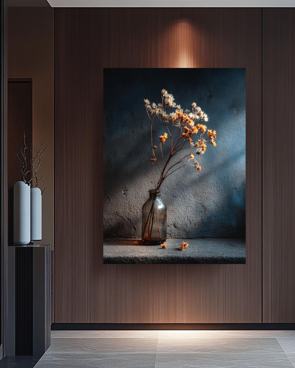 Dried Flower Still Life Canvas Print, Dark Moody Botanical Photography