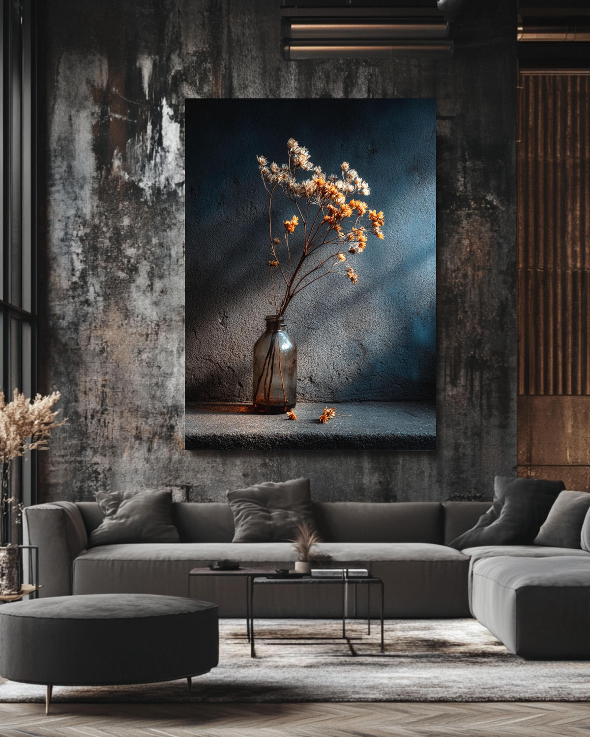 Dried Flower Still Life Canvas Print, Dark Moody Botanical Photography