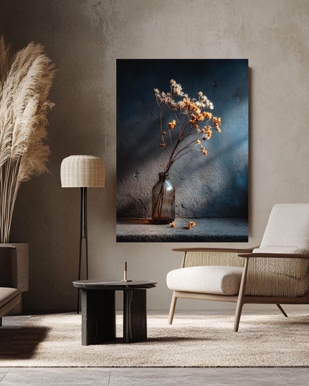 Dried Flower Still Life Canvas Print, Dark Moody Botanical Photography