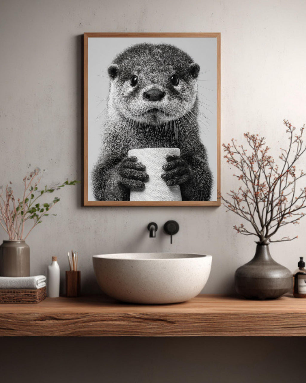 Playful Otter Bathroom Print, Coastal Wildlife Wall Art