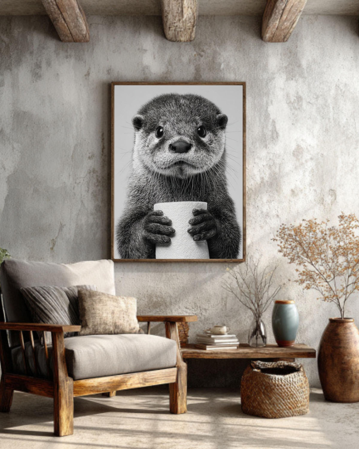 Playful Otter Bathroom Print, Coastal Wildlife Wall Art