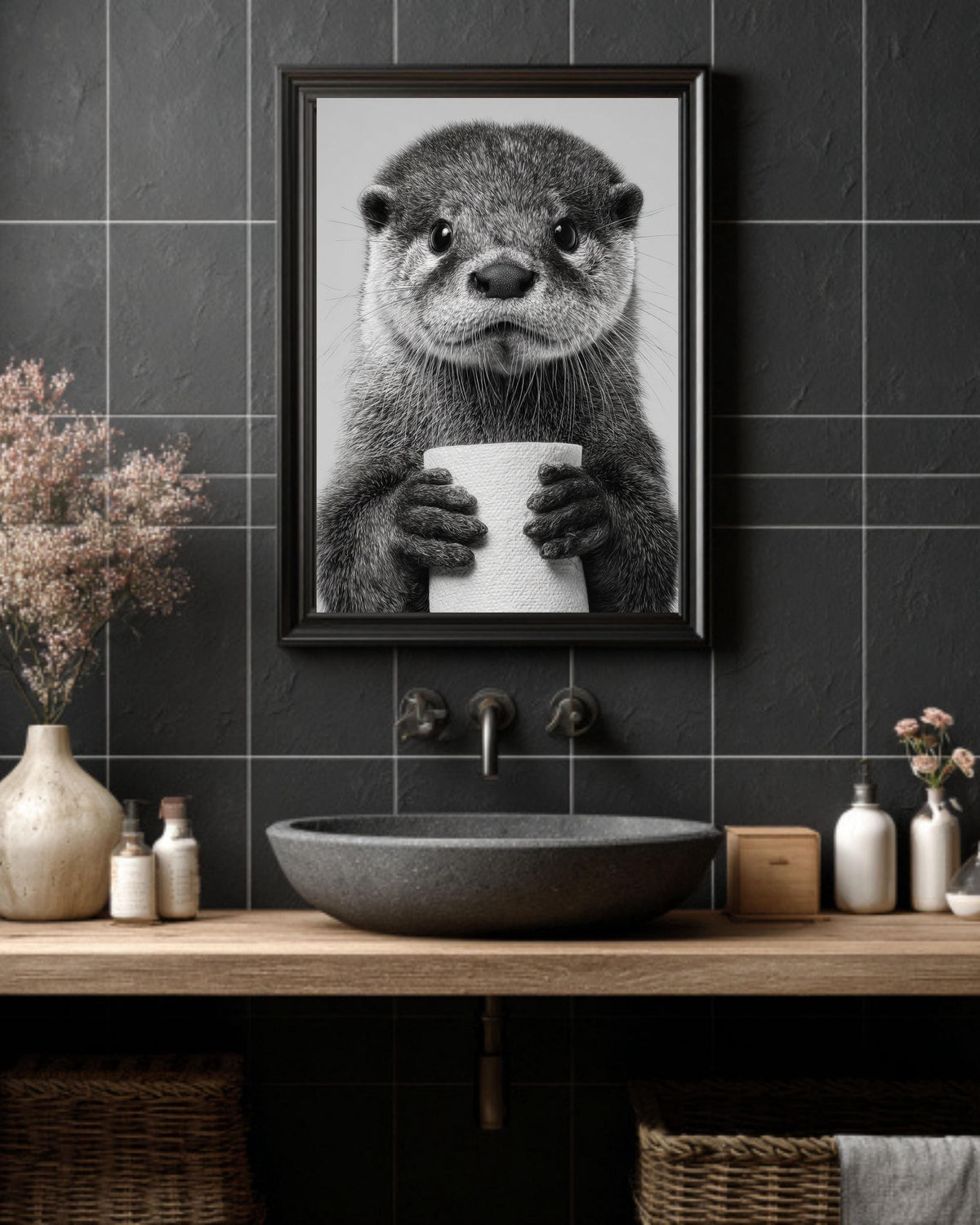 Playful Otter Bathroom Print, Coastal Wildlife Wall Art