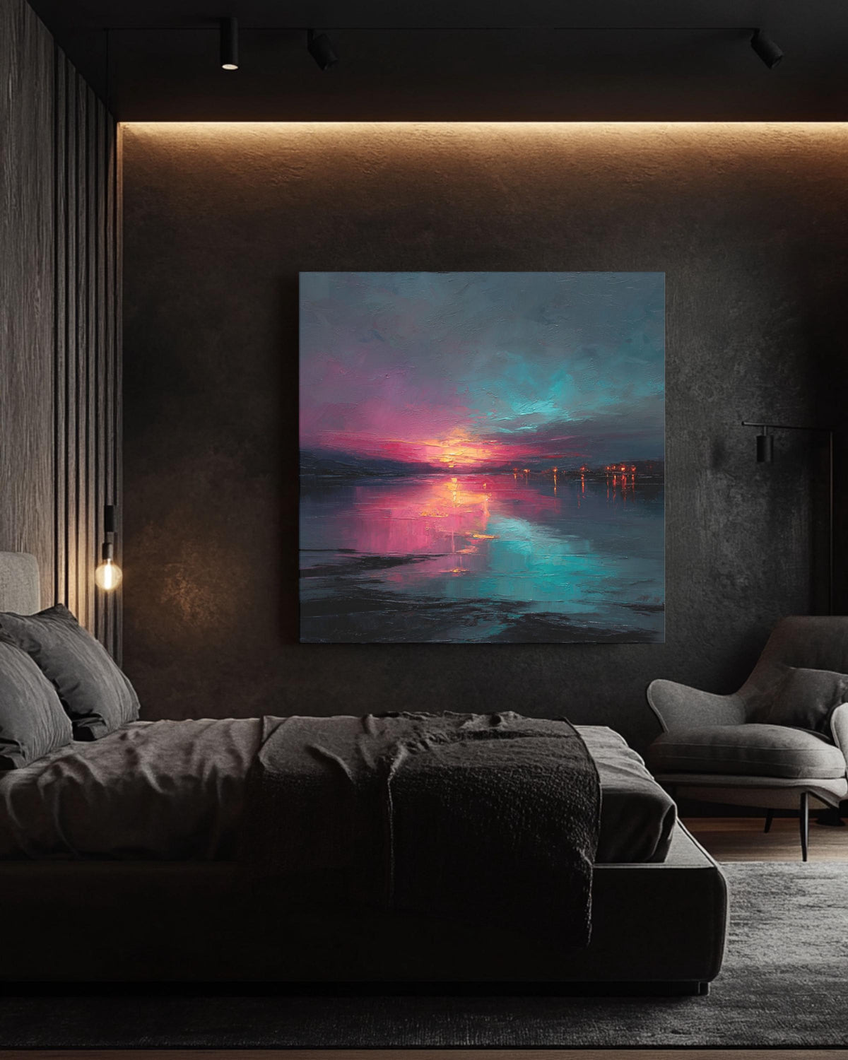 Abstract Teal and Pink Canvas Art: Modern Textured Painting