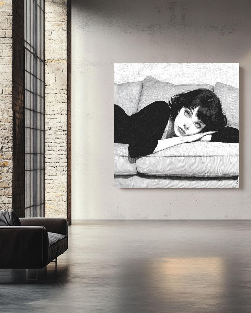 Woman in Couch Canvas Print, Minimalist Line Art, Modern Home Decor