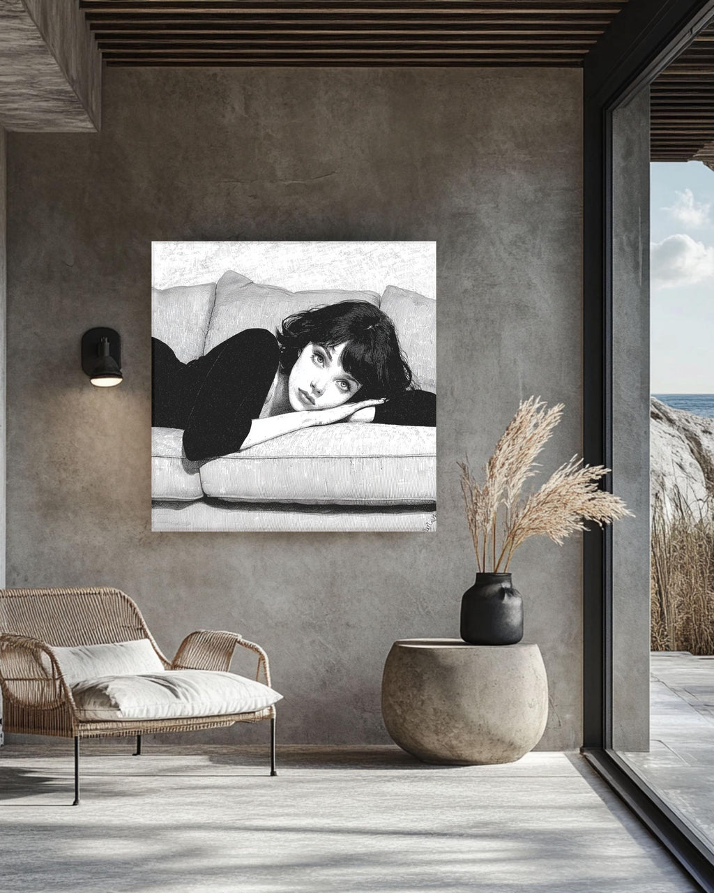 Woman in Couch Canvas Print, Minimalist Line Art, Modern Home Decor