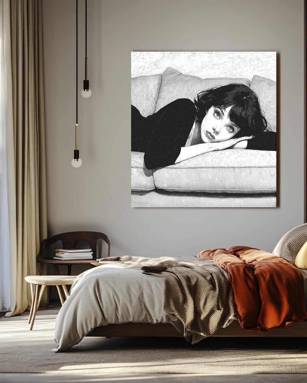 Woman in Couch Canvas Print, Minimalist Line Art, Modern Home Decor