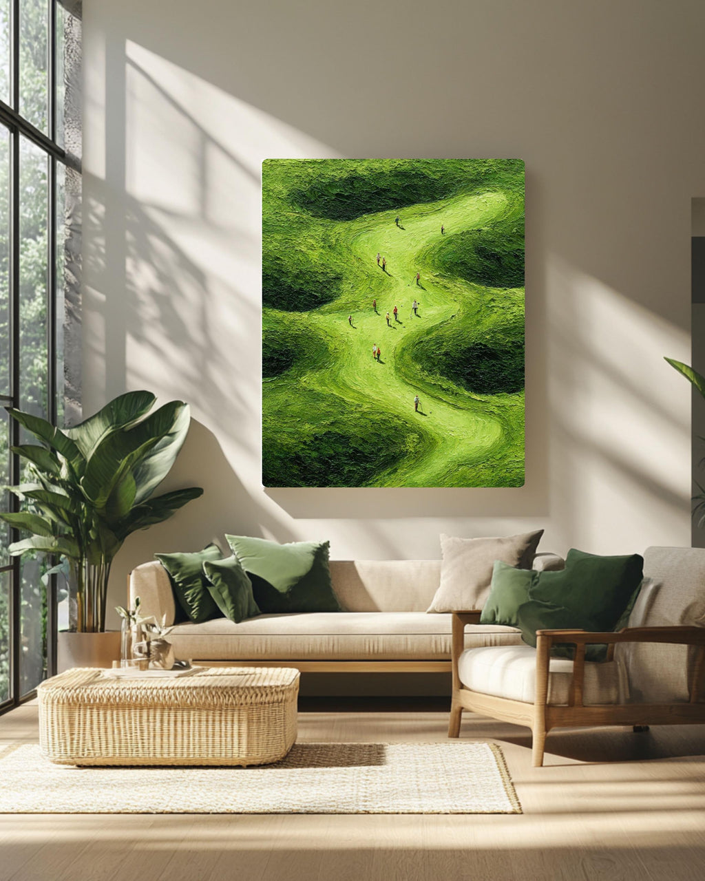 Green Golf Course Canvas Art: Textured Landscape Painting