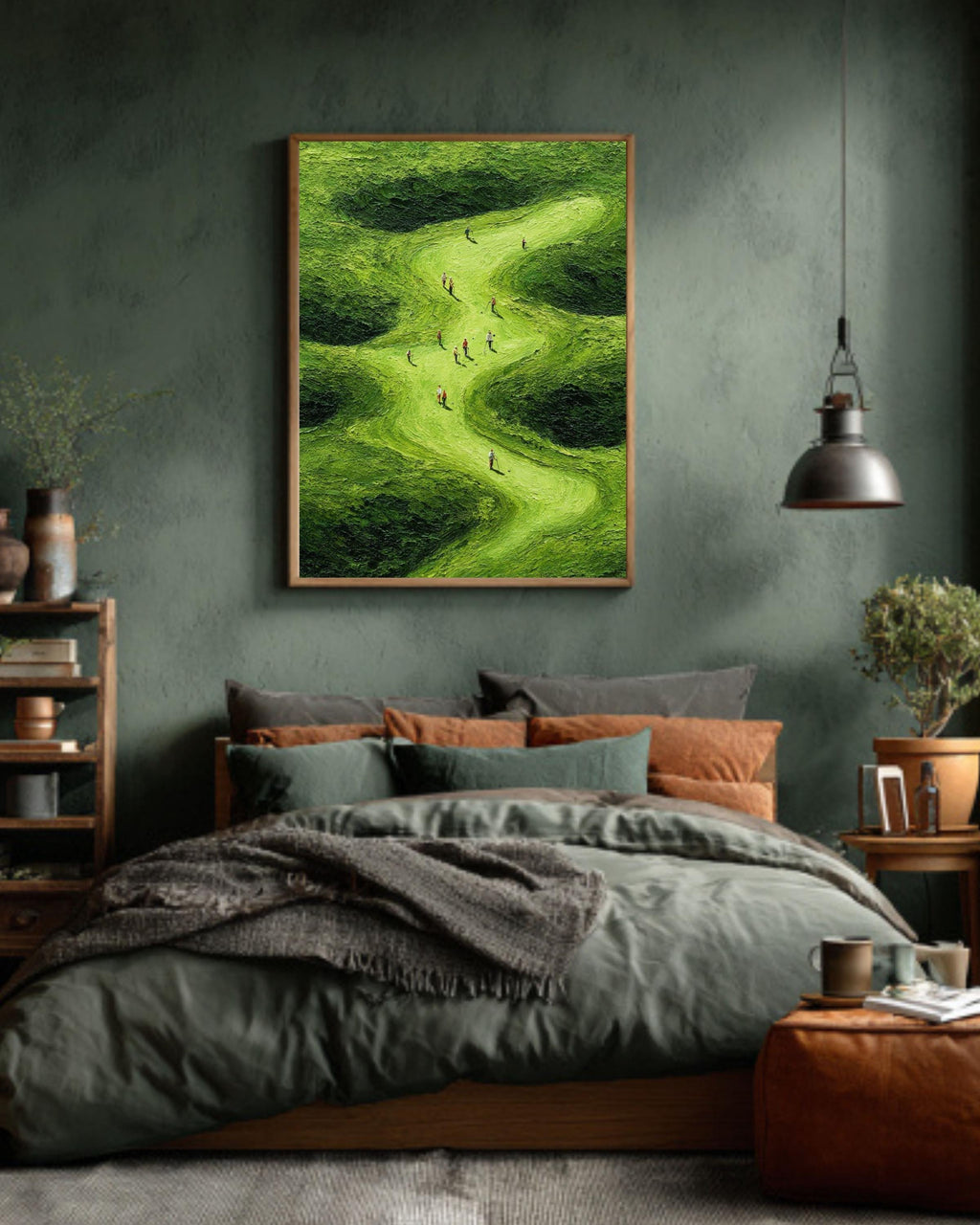 Green Golf Course Canvas Art: Textured Landscape Painting