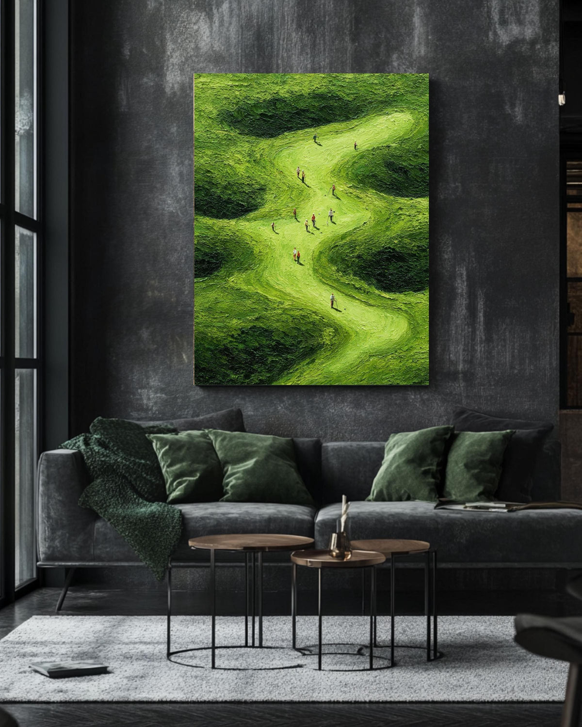 Green Golf Course Canvas Art: Textured Landscape Painting