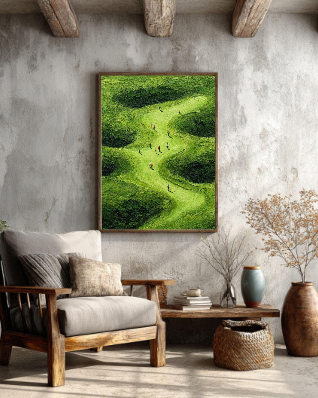 Green Golf Course Canvas Art: Textured Landscape Painting