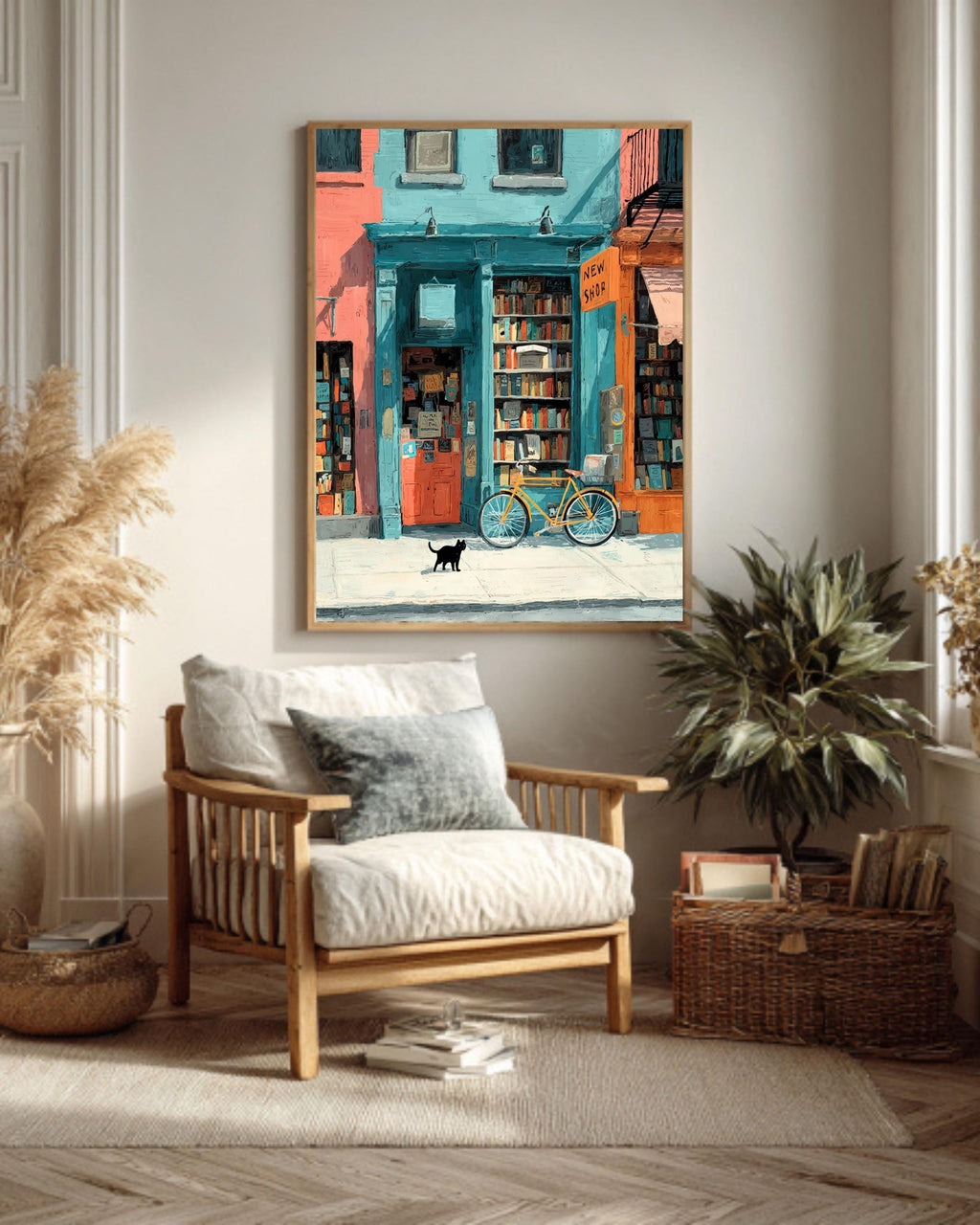 Cozy Bookstore Canvas Art Print, Book Lover Gift