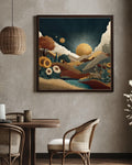 Southwestern Sun Canvas Print, Boho Mountain Landscape, Floral Decor