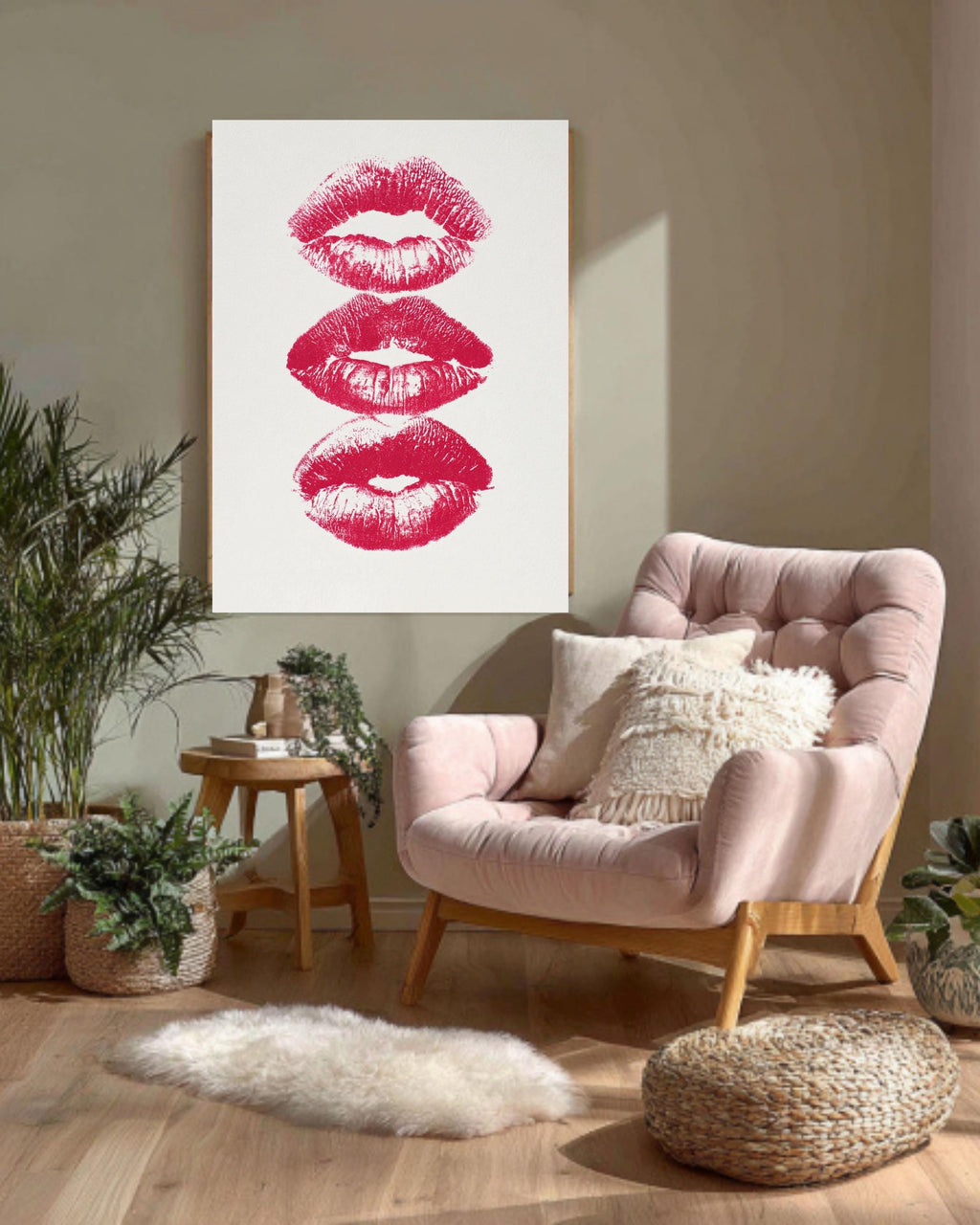 Pink Kisses Wall Art Print, Coquette Bedroom Decor