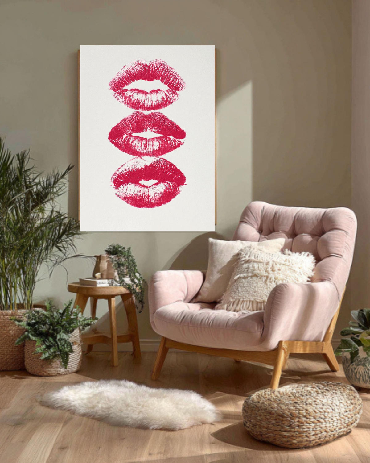 Pink Kisses Wall Art Print, Coquette Bedroom Decor