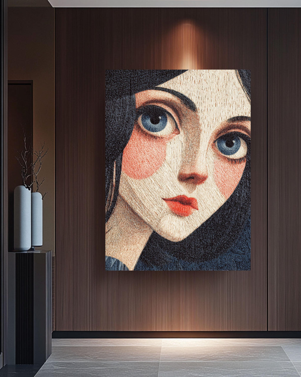 Surreal Girl Portrait Canvas, Big Eyes Pop Art, Modern Home Decor