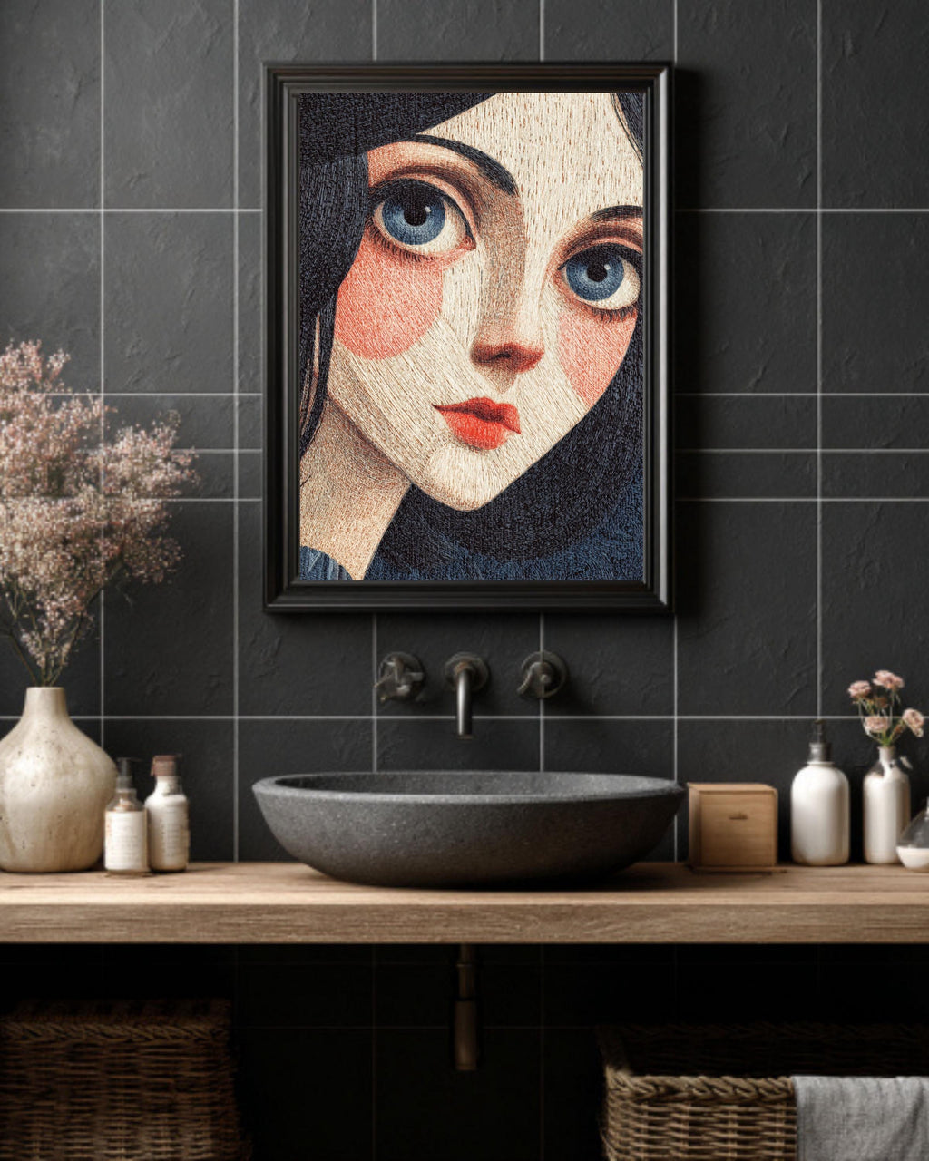 Surreal Girl Portrait Canvas, Big Eyes Pop Art, Modern Home Decor